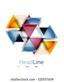 Colorful triangles on white background. Modern geometric banner template with copyspace