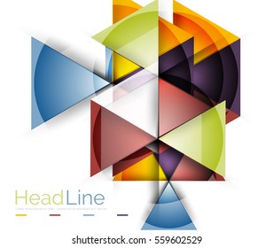 Colorful triangles on white background. Modern geometric banner template with copyspace