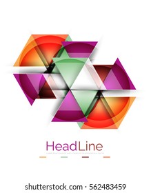 Colorful triangles on white background. Modern geometric banner template with copyspace