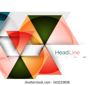 Colorful triangles on white background. Modern geometric banner template with copyspace