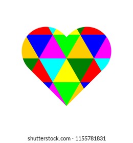 Colorful triangles pattern on heart sign vector.