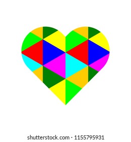 Colorful triangles pattern on heart icon vector.