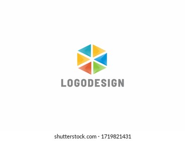 Colorful triangles with polygn vector logo symbol. Hexagonal shape vector logo design 
