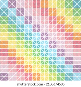 colorful triangles in square shape. rainbow and pastel color concept. seamless pattern. vector illustration.