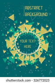 Colorful triangles, stars and circle pattern background. Triangle sunburst with round triangle frame design. Modern design template, vector illustration.