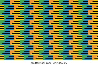 Colorful triangles and stripes pattern. Seamless pattern for fabric, brand, cover, card, banner, and wallpaper.