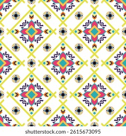 Colorful triangles in traditional style. Seamless vector pattern. Colorful geometric ethnic ornament. Arabesque style. Ideas for Turkish tiles, Spanish pottery, and wallpaper. 