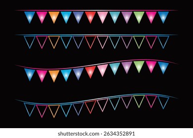 Colorful Triangular Bunting Garlands on Black Background.