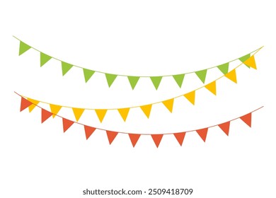 Colorful triangular flag decoration with rope. Flags for festive celebration events. Vector illustration