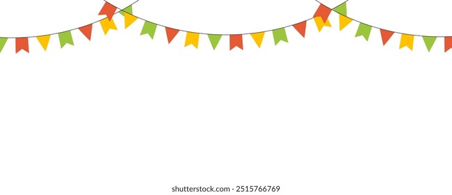Colorful triangular flag decoration with rope. Flags for festive celebration events. Vector illustration