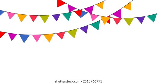 Colorful triangular flag decoration with rope. Flags for festive celebration events. Vector illustration