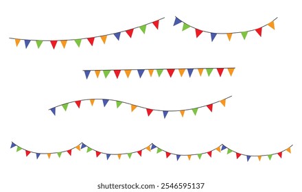 Colorful triangular flag decoration with rope Flags for festive celebration vector image for use.