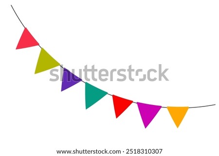 Colorful triangular flag decoration with rope. Flags for festive celebration events. Vector illustration