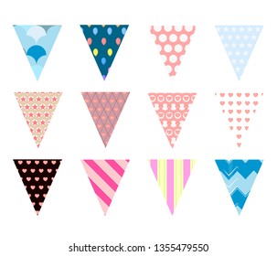 colorful triangular flags with different ornaments vector graphics