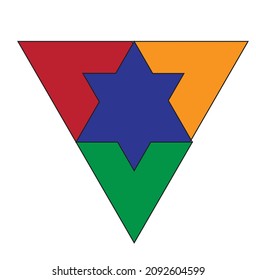 A colorful triangular jigsaw puzzle 