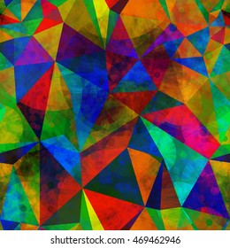 Colorful triangular pattern. Grunge texture with circles. Art seamless background for fabric. Abstract vector template.