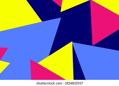 Colorful triangular pop art abstract vector design. Geometric pop art colors background, trendy pink yellow and blue colors background with triangle shapes pattern for poster, banner, wallpaper