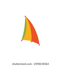 Colorful Triangular Sail Illustration.A vibrant, cartoon-style illustration of a triangular sail, featuring three distinct colors (green, orange, and red).