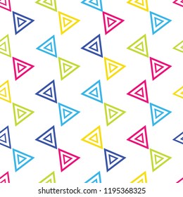 Colorful Triangular seamless repeat pattern on white background. Perfect for scrap booking, textile and wall paper projects. 