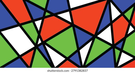 Colorful triangular stained glass mosaic with bold outlines