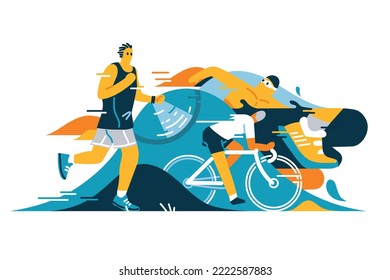 Colorful Triathlon Competition Vector Illustration