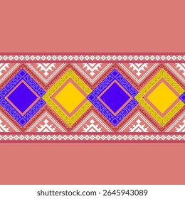 Patrón de borde tribal colorido - motivo textil de diamante amarillo y azul
