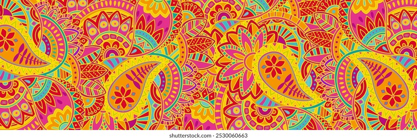 Colorful tribal doodle paisley pattern banner