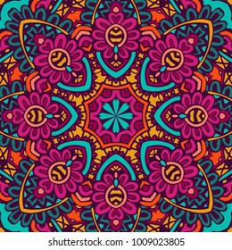Colorful Tribal Ethnic Festive Abstract Floral Vector Pattern. Geometric zentangle mandala frame border