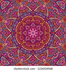 Colorful Tribal Ethnic Festive Abstract Floral Vector Pattern. Geometric trance mandala frame border