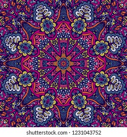 Colorful Tribal Ethnic Festive Abstract Floral Vector Pattern. Geometric flower mandala frame border