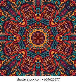 Colorful Tribal Ethnic Festive Abstract Floral Vector Pattern. Geometric zentangle mandala frame border