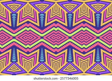 Colorful Tribal Geometric Pattern with Yellow and Purple Diamond Motifs for Vibrant Decorative Wallpaper