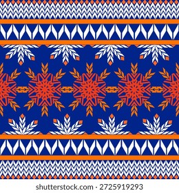 "Colorful tribal geometric seamless pattern featuring ethnic stars, wheat ears, and diamond shapes on a black background. Modern native American style vector illustration for textile, fabric, and wallpaper design."