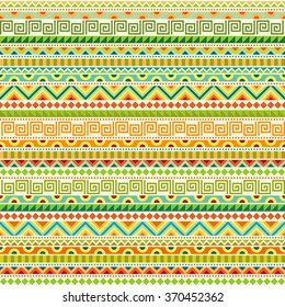 Colorful Tribal Seamless Pattern. Repeatable Geometric Ethnic Ornament Festive Colors. Abstract Mexican Motif. Fancy Multicolored Texture. Vector Is EPS8.