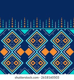 Colorful tribal-inspired geometric pattern with modern flair, perfect for fashion design and digital fabric prints. Bright tones add a vibrant touch to textile applications.