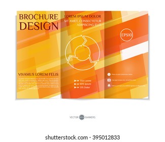 Colorful tri-fold brochure design template with modern geometric background. Three-fold leaflet with random squares background. Creative abstract EPS10 vector cover concept. 