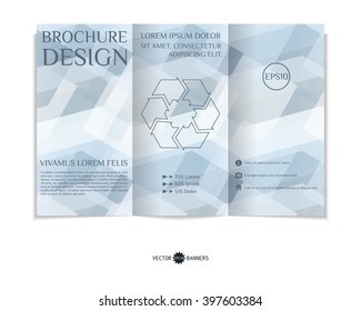 Colorful tri-fold brochure design template with modern geometric background. Three-fold leaflet with background of squares. Creative abstract EPS10 vector cover concept. 