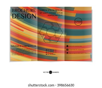 Colorful tri-fold brochure design template with modern geometric background. Three-fold leaflet with random lines background. Creative abstract EPS10 vector cover concept. 