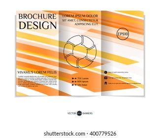 Colorful tri-fold brochure design template with modern geometric background. Three-fold leaflet with random squares background. Creative abstract EPS10 vector cover concept. 