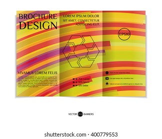 Colorful tri-fold brochure design template with modern geometric background. Three-fold leaflet with random lines background. Creative abstract EPS10 vector cover concept. 