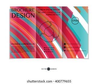 Colorful tri-fold brochure design template with modern geometric background. Three-fold leaflet with random squares background. Creative abstract EPS10 vector cover concept. 