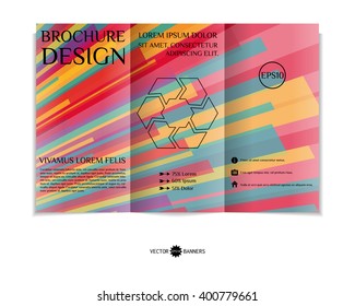 Colorful tri-fold brochure design template with modern geometric background. Three-fold leaflet with random lines background. Creative abstract EPS10 vector cover concept. 