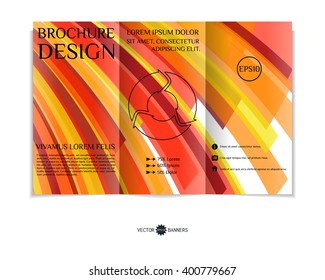 Colorful tri-fold brochure design template with modern geometric background. Three-fold leaflet with random squares background. Creative abstract EPS10 vector cover concept. 