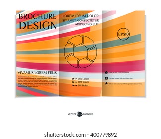 Colorful tri-fold brochure design template with modern geometric background. Three-fold leaflet with random squares background. Creative abstract EPS10 vector cover concept. 