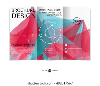 Colorful tri-fold brochure design template with modern geometric background. Leaflet with random squares background. Creative abstract EPS10 cover concept. 