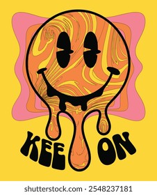 Colorful Trippy Smiley Face T-Shirt Design Vector, Melted Smiley Face Vector Graphic