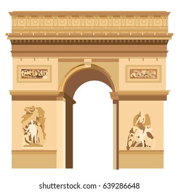 Colorful Triumphal Arch in Paris vector Illustration on white background