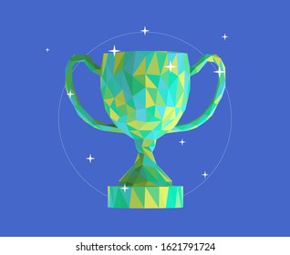 Colorful Trophy Cup on Isolated Background. Vibrant Low Poly Vector 3D Rendering