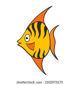 Colorful tropic fish cartoon style hand drawn for design