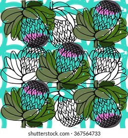 colorful tropic vector pattern with protea flower